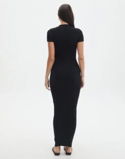 V Neck Collared Wide Rib Knit Dress -Outlet Glassons Store t von v neck ss maxi black back kd103987tknt