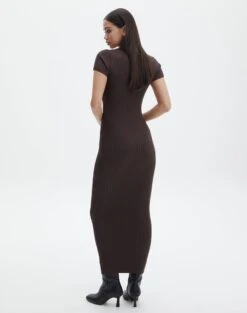 V Neck Collared Wide Rib Knit Dress -Outlet Glassons Store t von v neck ss maxi irish coffee back kd103987tknt