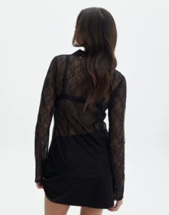 Lace Long Sleeve Button Front Top 25 Lace Long Sleeve Button Front Top -Outlet Glassons Store tali lace fitted cardigan black back tc131029lac
