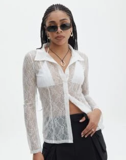 Pointelle Curve Hem Cropped Long Sleeve Top -Outlet Glassons Store tali lace fitted cardigan milk front tc131029lac