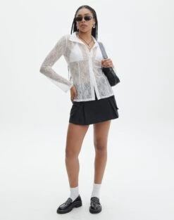 Lace Long Sleeve Button Front Top 29 Lace Long Sleeve Button Front Top -Outlet Glassons Store tali lace fitted cardigan milk full tc131029lac