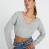 Cropped Knit V Neck Jumper -Outlet Glassons Store tartt v neck crop pale grey marle front kl78966knt 5