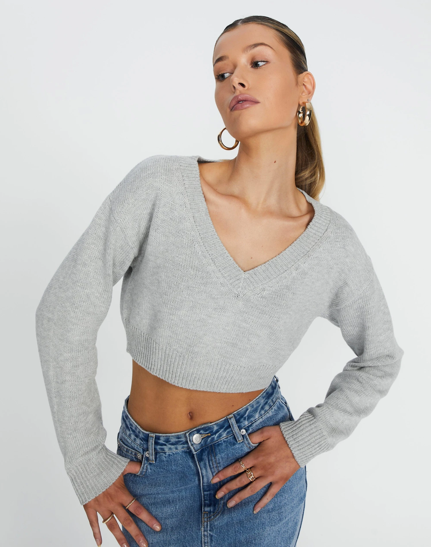 Cropped Knit V Neck Jumper 3 Cropped Knit V Neck Jumper