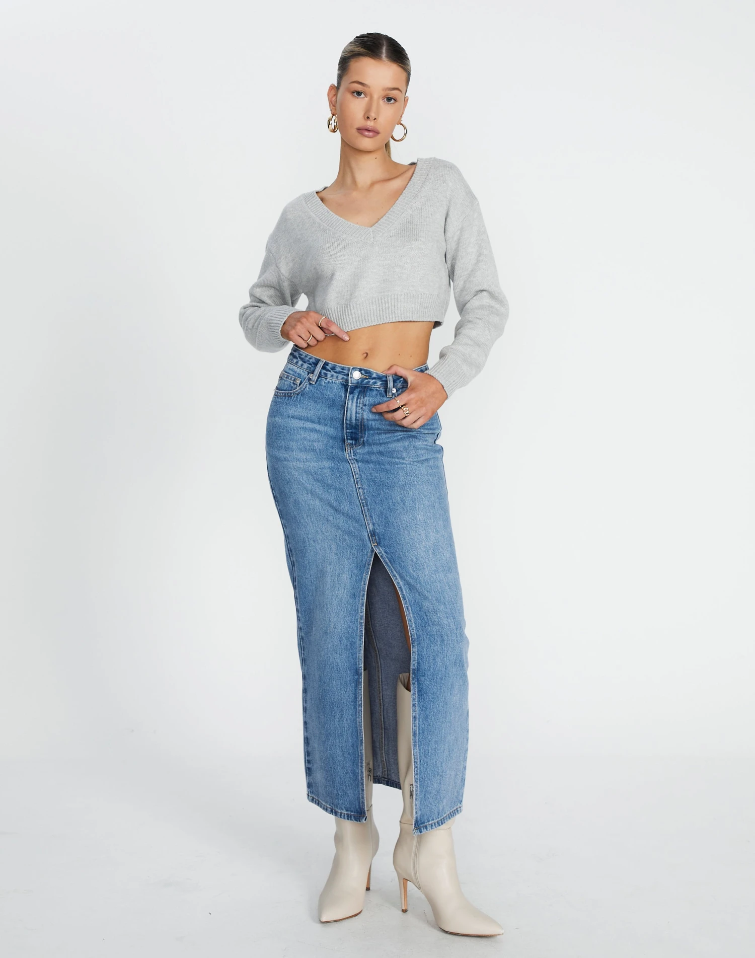 Cropped Knit V Neck Jumper 4 Cropped Knit V Neck Jumper - Image 2