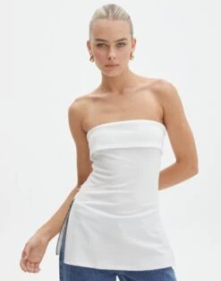 Cotton Button Up Shirt -Outlet Glassons Store tatiana fold down side zip tube top milk front bv124397pln