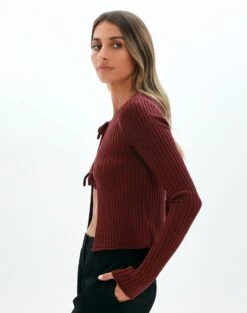 Double Tie Front Ribbed Knit Top 19 Double Tie Front Ribbed Knit Top -Outlet Glassons Store tracy textured tie knit red chocolate detail kc90452knt