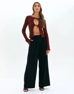 Double Tie Front Ribbed Knit Top 18 Double Tie Front Ribbed Knit Top -Outlet Glassons Store tracy textured tie knit red chocolate full kc90452knt
