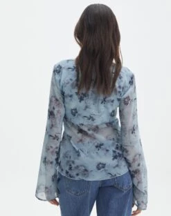 Print Ruffle Long Sleeve Blouse -Outlet Glassons Store tritan lattice blouse bubble blooms back bl134763prt