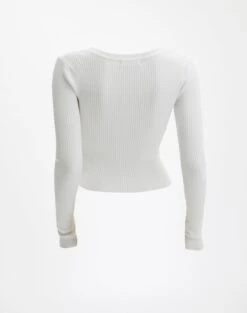 Ribbed V Neck Long Sleeve Knit -Outlet Glassons Store vance v neck milk back kl79068vn