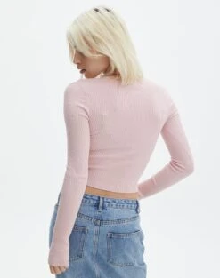 Ribbed V Neck Long Sleeve Knit -Outlet Glassons Store vance v neck rose and thorne back kl79068vn