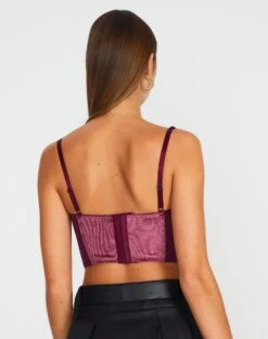 Velvet Tie Front Lace Trim Corset Top -Outlet Glassons Store varna velvet bralette berry the hatchet back ut109831vel