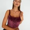 Velvet Tie Front Lace Trim Corset Top -Outlet Glassons Store varna velvet bralette berry the hatchet front ut109831vel