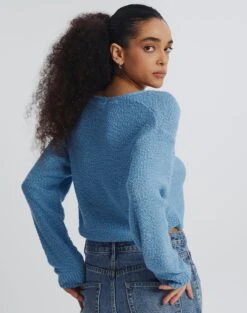 V-Neck Long Sleeve Knit Jumper 24 V-Neck Long Sleeve Knit Jumper -Outlet Glassons Store vester v neck knit blue yonder back kl94441slb