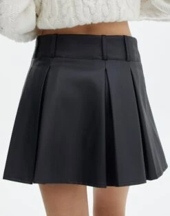 Faux Leather Pleated Mini Skirt -Outlet Glassons Store violet pleated pu mini skirt black back ss102476pu