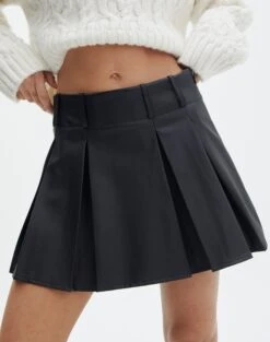 Faux Leather Pleated Mini Skirt -Outlet Glassons Store violet pleated pu mini skirt black full ss102476pu