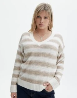 V-Neck Drop Shoulder Varsity Knit Jumper 33 V-Neck Drop Shoulder Varsity Knit Jumper -Outlet Glassons Store vivi v neck jumper rib stripe front kl78867rjac