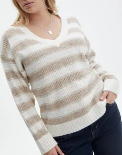 Print Knit V Neck Jumper -Outlet Glassons Store vivi v neck jumper rib stripe imageback kl78867rjac