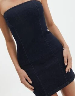 Strapless Denim Offcut Mini Dress -Outlet Glassons Store vn offcut denim strapless mini dress last rodeo indigo imageback ds55384vin