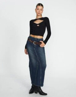 Twist Front Cut Out Long Sleeve Knit Top -Outlet Glassons Store volly varigated twist knit black full kl103057ve