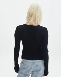 Ribbed Long Sleeve Split Side Knit 28 Ribbed Long Sleeve Split Side Knit -Outlet Glassons Store wilber wide neck black back kl124045vn