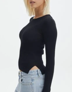 Ribbed Long Sleeve Split Side Knit 30 Ribbed Long Sleeve Split Side Knit -Outlet Glassons Store wilber wide neck black imageback kl124045vn