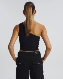 One Shoulder Ribbed Tank -Outlet Glassons Store wirius one shoulder black back kv44069rib
