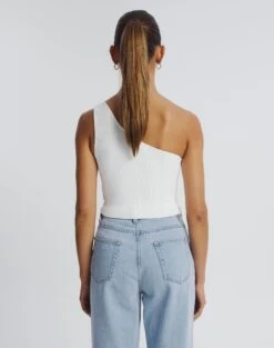 One Shoulder Ribbed Tank -Outlet Glassons Store wirius one shoulder white back kv44069rib