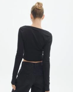 Cotton Scoop Neck Long Sleeve Top 24 Cotton Scoop Neck Long Sleeve Top -Outlet Glassons Store wylie wide rib scoop black back tl53892prib