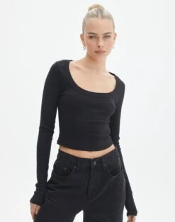 Ringspun Denim Skirt -Outlet Glassons Store wylie wide rib scoop black front tl53892prib 1