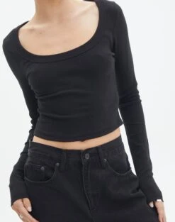 Cotton Scoop Neck Long Sleeve Top 25 Cotton Scoop Neck Long Sleeve Top -Outlet Glassons Store wylie wide rib scoop black imageback tl53892prib