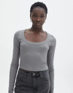 Cotton Scoop Neck Long Sleeve Top 35 Cotton Scoop Neck Long Sleeve Top -Outlet Glassons Store wylie wide rib scoop gunsmoke detail tl53892prib