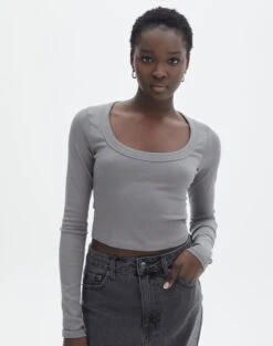 Cotton Scoop Neck Long Sleeve Top 33 Cotton Scoop Neck Long Sleeve Top -Outlet Glassons Store wylie wide rib scoop gunsmoke front tl53892prib 5