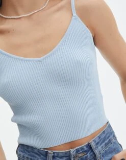 Knit V Neck Tank Top -Outlet Glassons Store yves v neck tank blue bubble imageback kv125600vn