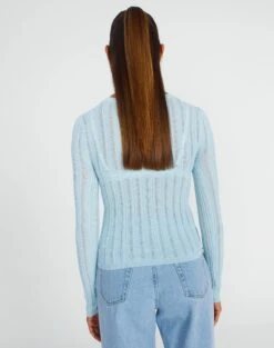 Sheer Ribbed Long Sleeve Knit Top -Outlet Glassons Store zara sheer crepe crew put things on ice back kl89942sc
