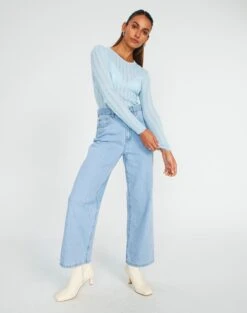 Sheer Ribbed Long Sleeve Knit Top -Outlet Glassons Store zara sheer crepe crew put things on ice full kl89942sc