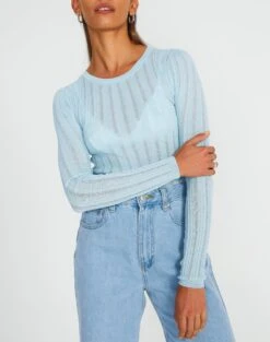 Sheer Ribbed Long Sleeve Knit Top -Outlet Glassons Store zara sheer crepe crew put things on ice imageback kl89942sc